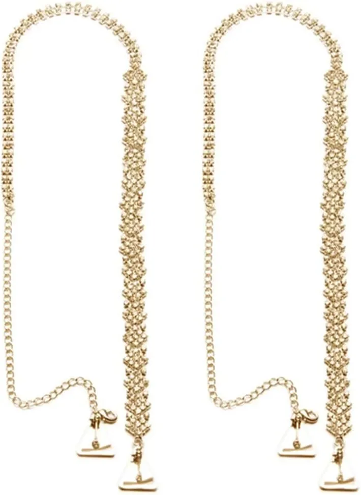 1 Pair Rhinestone Adjustable Bra Shoulder Straps Invisible Anti-Skid Underwear Strap Bling Crystal Bridal Wedding Bra Straps Removable Party Dress Lingerie Straps (Gold)