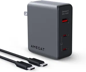 140W USB C Charger, PD3.1 PPS 3-Port Fast GaN III USB C Charger Block Compact and Foldable Plug, Charging Blocks for MacBook Air Pro Galaxy S20-S24 Dell XPS Pixelbook Series (with 240W Cable)
