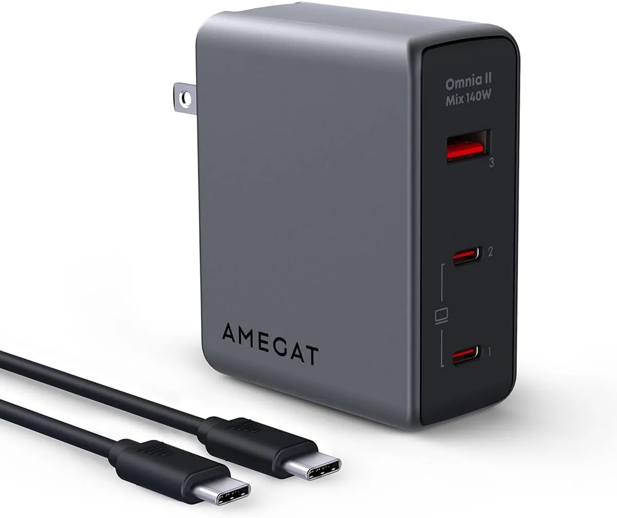 140W USB C Charger, PD3.1 PPS 3-Port Fast GaN III USB C Charger Block Compact and Foldable Plug, Charging Blocks for MacBook Air Pro Galaxy S20-S24 Dell XPS Pixelbook Series (with 240W Cable)