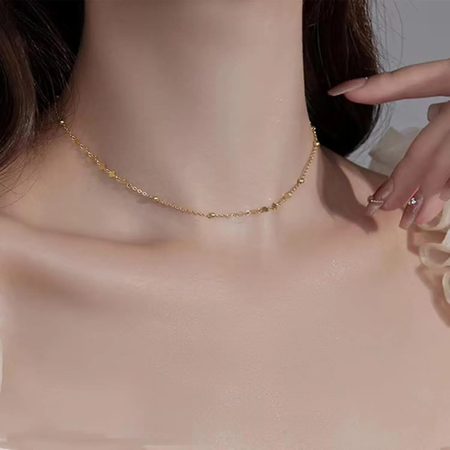 14K Gold/Silver Dainty Choker Necklaces for Women Adjustable Sparkling Stacking Necklaces Aesthetic Simple Chain Necklace Minimalist Jewelry Gifts for Mom Girlfriend