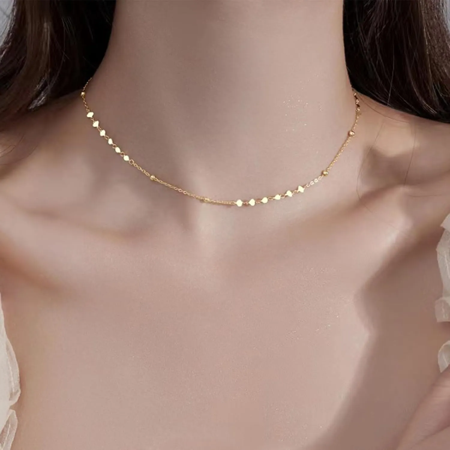 14K Gold/Silver Dainty Choker Necklaces for Women Adjustable Sparkling Stacking Necklaces Aesthetic Simple Chain Necklace Minimalist Jewelry Gifts for Mom Girlfriend