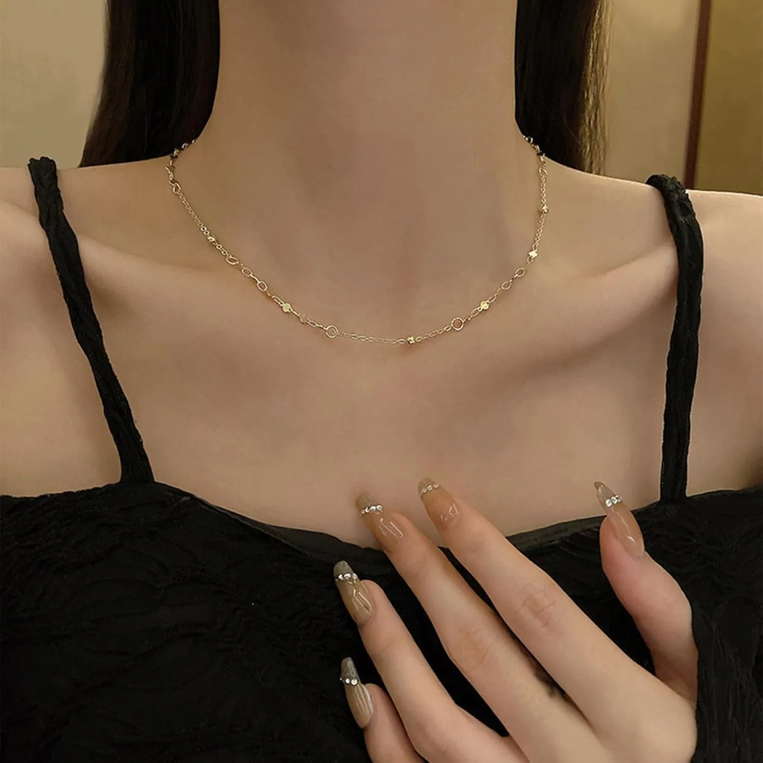 14K Gold/Silver Dainty Choker Necklaces for Women Adjustable Sparkling Stacking Necklaces Aesthetic Simple Chain Necklace Minimalist Jewelry Gifts for Mom Girlfriend