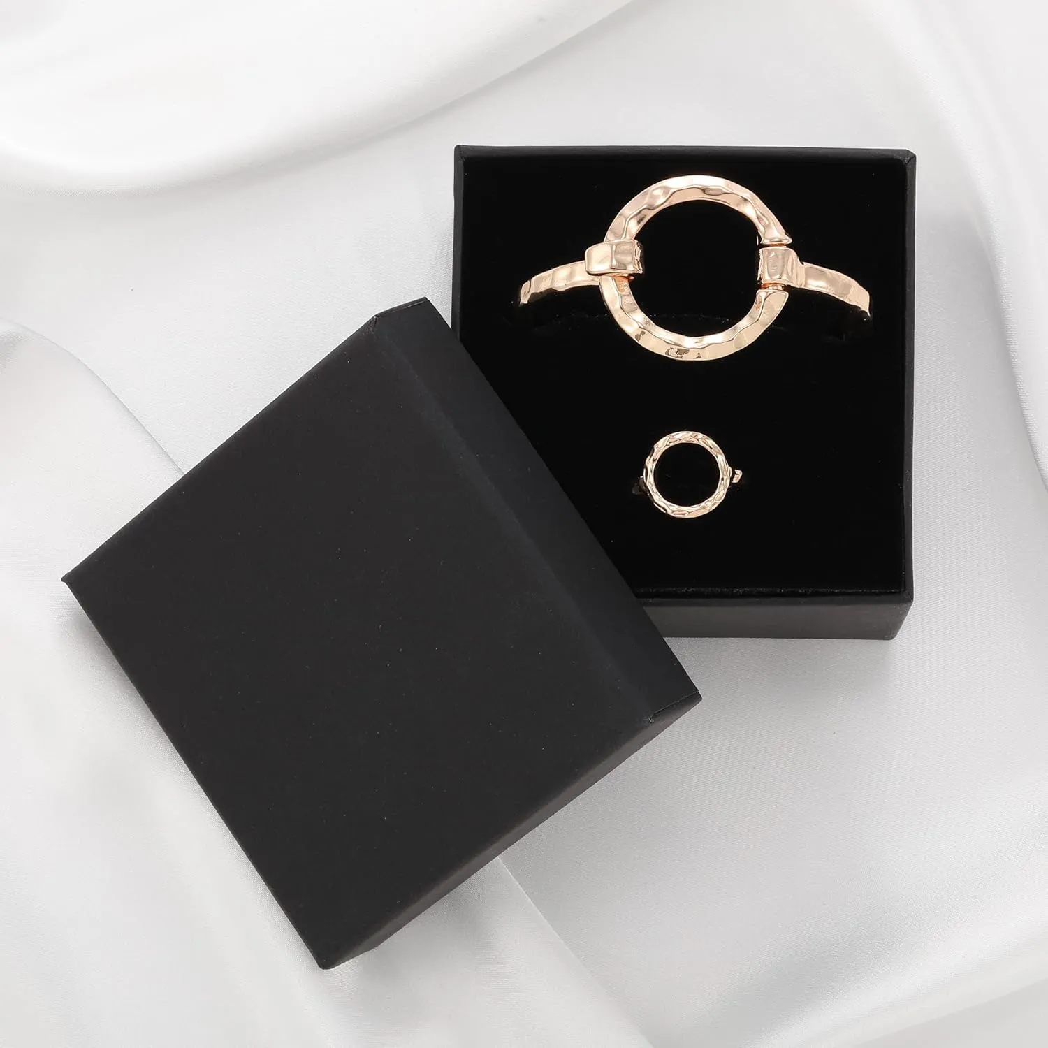 16K Gold Heart Bracelet Ring Set for Women, Cuff Bangle Irregular Bracelet Wide Chunky Heart Adjustable Buckle Bracelets for Women