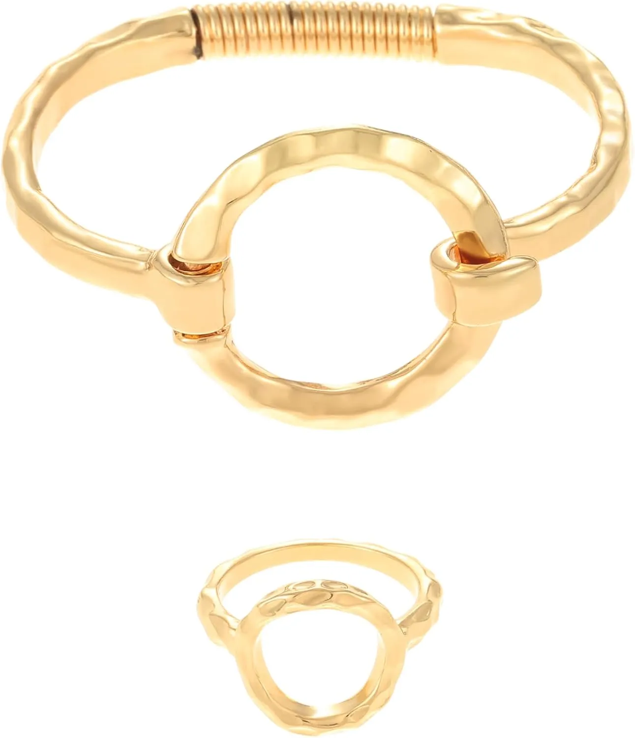 16K Gold Heart Bracelet Ring Set for Women, Cuff Bangle Irregular Bracelet Wide Chunky Heart Adjustable Buckle Bracelets for Women