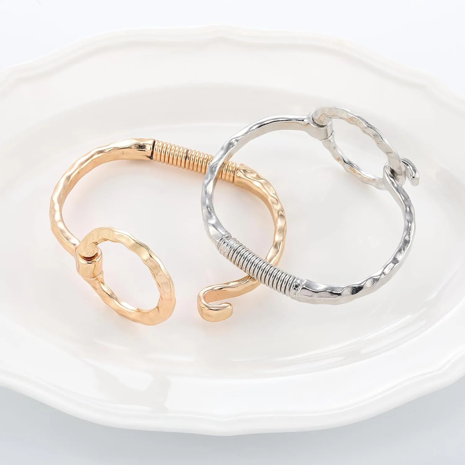 16K Gold Heart Bracelet Ring Set for Women, Cuff Bangle Irregular Bracelet Wide Chunky Heart Adjustable Buckle Bracelets for Women