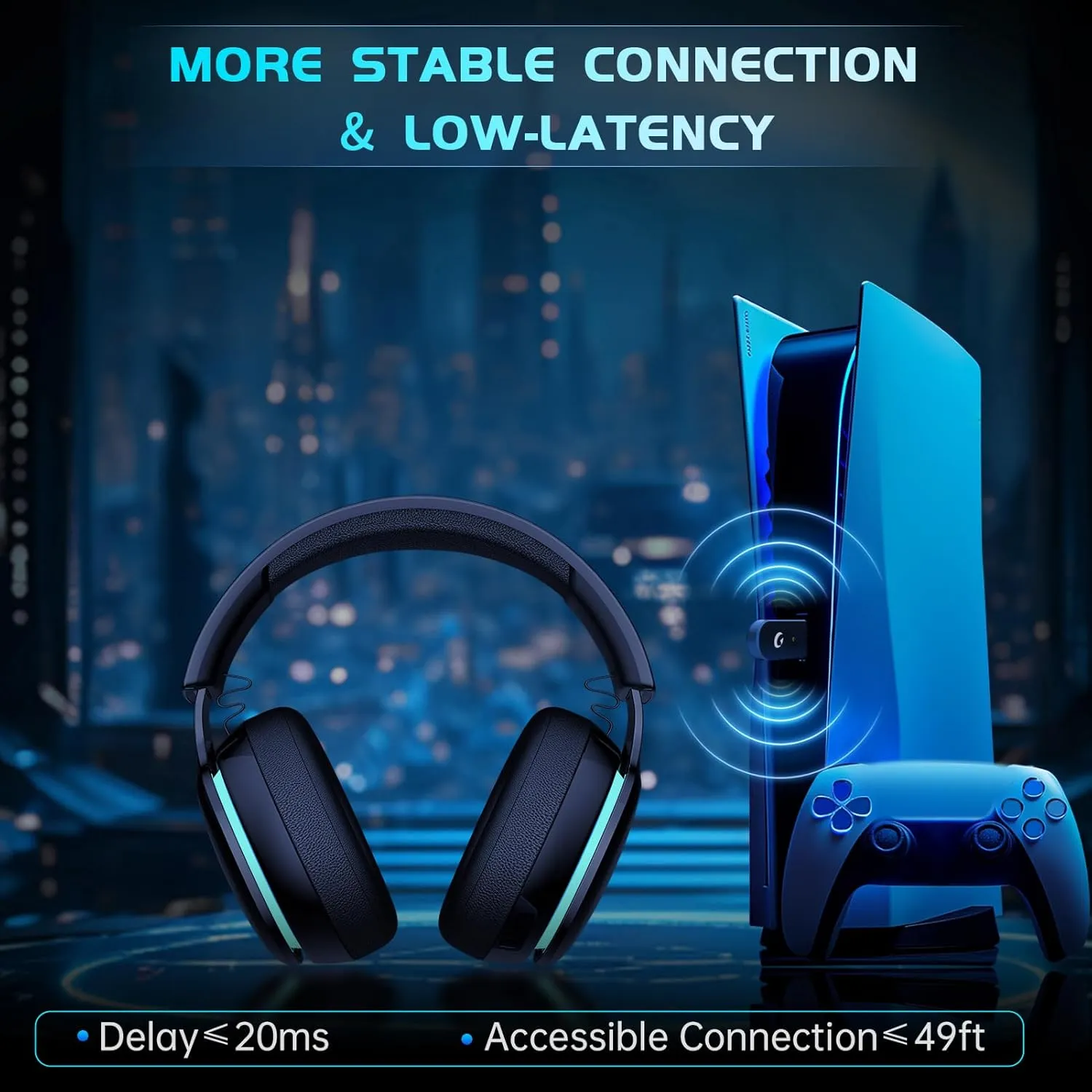 2.4GHz Wireless Gaming Headphones for PS5, PS4 Fortnite & Call of Duty/FPS Gamers, PC, Nintendo Switch, Bluetooth 5.3 Gaming Headset with Noise Canceling Mic, Stereo Sound, 40 Hr Battery -Black