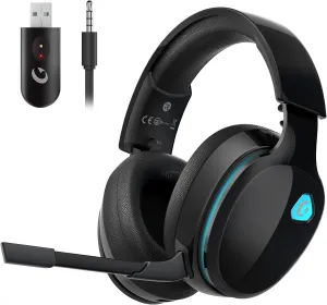 2.4GHz Wireless Gaming Headphones for PS5, PS4 Fortnite & Call of Duty/FPS Gamers, PC, Nintendo Switch, Bluetooth 5.3 Gaming Headset with Noise Canceling Mic, Stereo Sound, 40 Hr Battery -Black