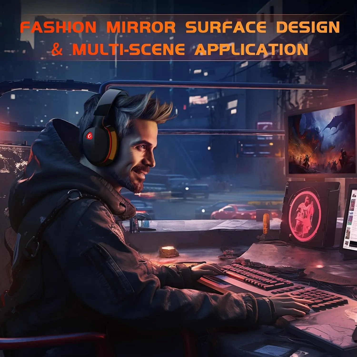 2.4GHz Wireless Gaming Headset for PS5, PS4 Fortnite & Call of Duty/FPS Gamers, PC, Nintendo Switch, Bluetooth 5.3 Gaming Headphones with Mic, Stereo Sound, Red Light -BlackRed