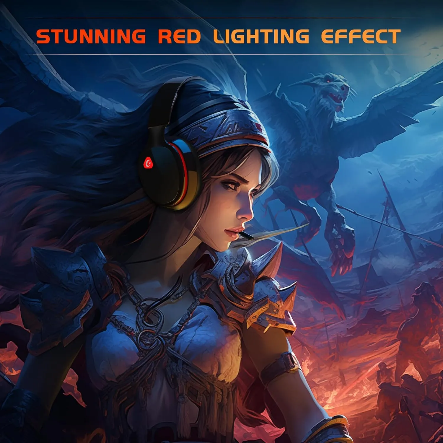 2.4GHz Wireless Gaming Headset for PS5, PS4 Fortnite & Call of Duty/FPS Gamers, PC, Nintendo Switch, Bluetooth 5.3 Gaming Headphones with Mic, Stereo Sound, Red Light -BlackRed