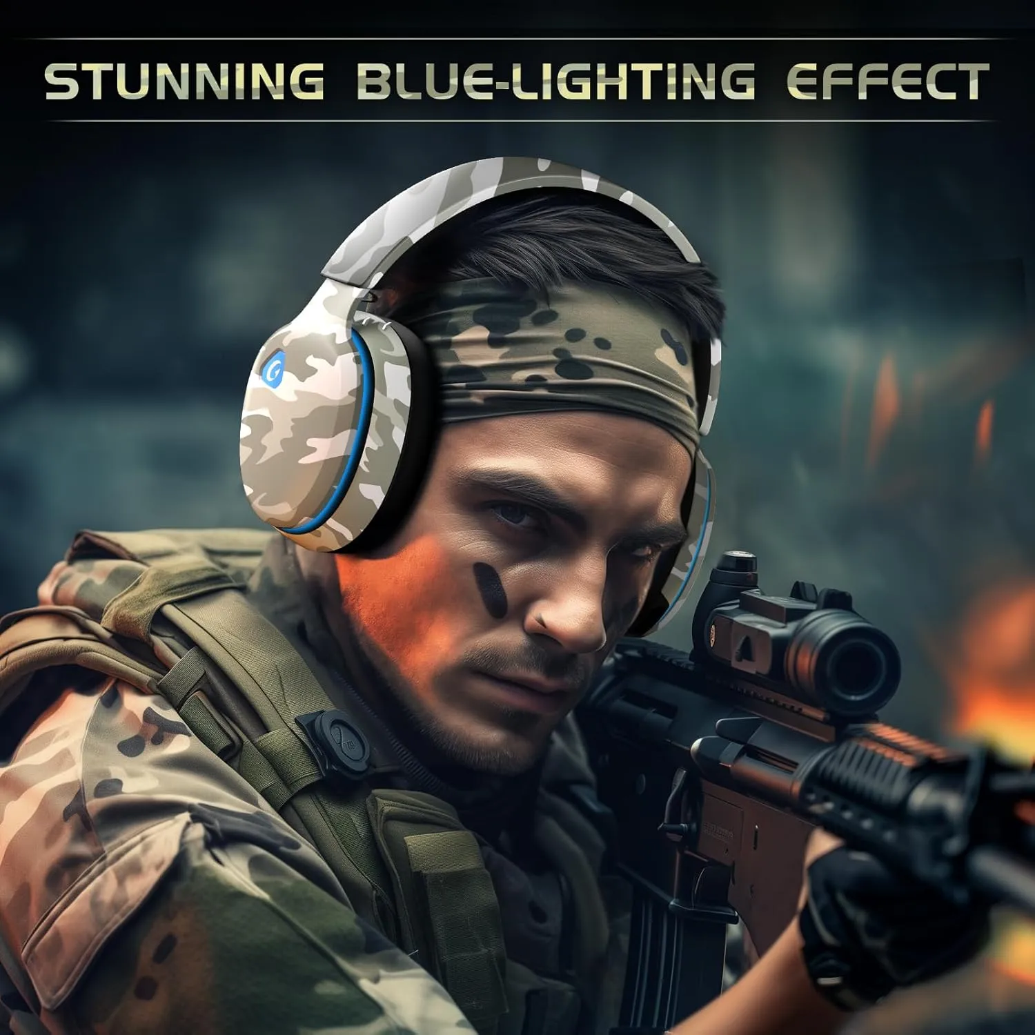 2.4GHz Wireless Gaming Headset for PS5, PS4 Fortnite & Call of Duty/FPS Gamers, PC, Nintendo Switch, Bluetooth 5.3 Gaming Headphones with Microphone for Computer, Mobile, Stereo Sound (Camo)