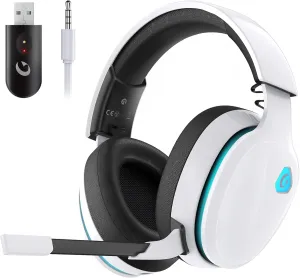 2.4GHz Wireless Gaming Headset for PS5, PS4 Fortnite & Call of Duty/FPS Gamers, PC, Nintendo Switch, Bluetooth 5.3 Gaming Headphones with Noise Canceling Mic, Stereo Sound, 40 Hr Battery -White