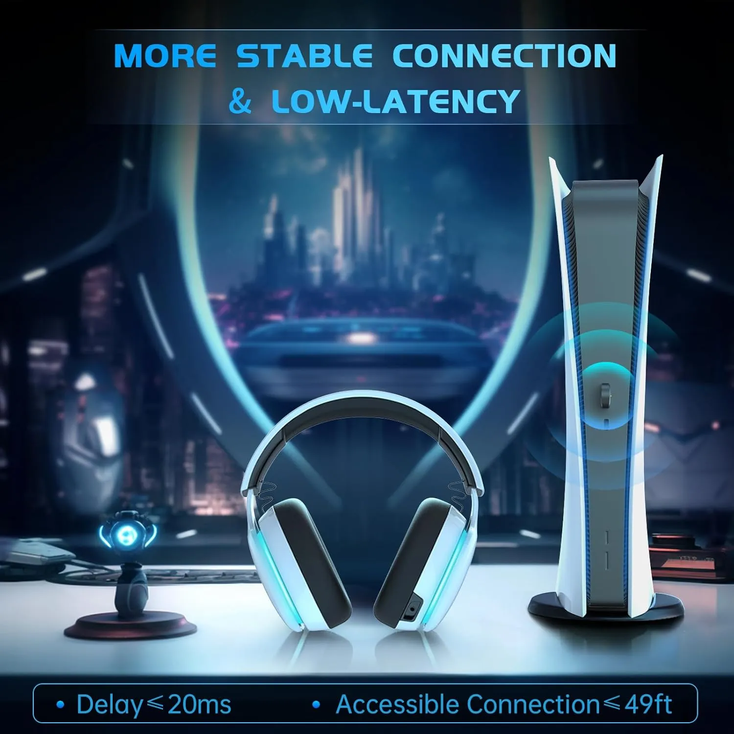 2.4GHz Wireless Gaming Headset for PS5, PS4 Fortnite & Call of Duty/FPS Gamers, PC, Nintendo Switch, Bluetooth 5.3 Gaming Headphones with Noise Canceling Mic, Stereo Sound, 40 Hr Battery -White
