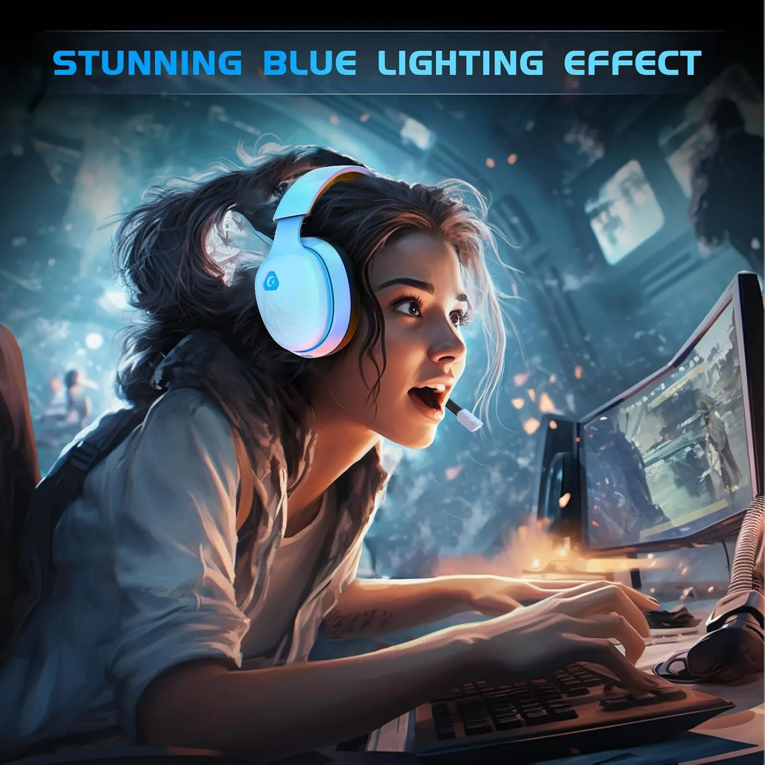 2.4GHz Wireless Gaming Headset for PS5, PS4 Fortnite & Call of Duty/FPS Gamers, PC, Nintendo Switch, Bluetooth 5.3 Gaming Headphones with Noise Canceling Mic, Stereo Sound, 40 Hr Battery -White