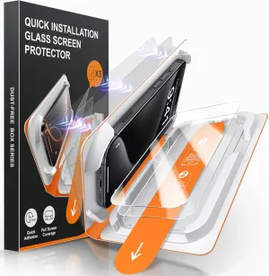 3 Pack Screen Protector for iPhone 16 & iPhone 15 6.1 Inch, Military-Grade Shatterproof HD Tempered Glass with Installation Tray, 9H Hardness, Anti-Scratch, Anti-Blue Light | Bubble-Free Application