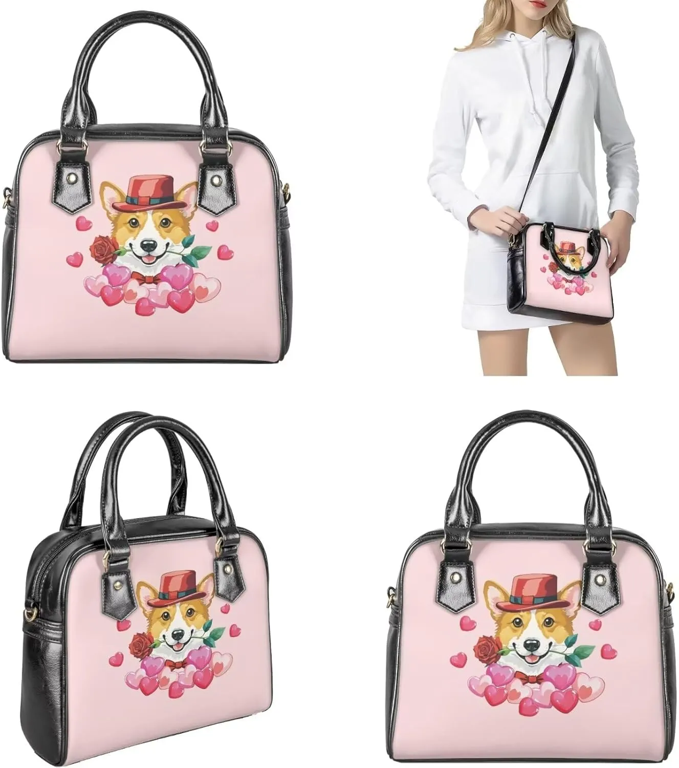 3 Piece Purse Set for Women Cute Shoulder Bags Handbags and Wallets Valentine's Day Tote Leather Hobo Bag