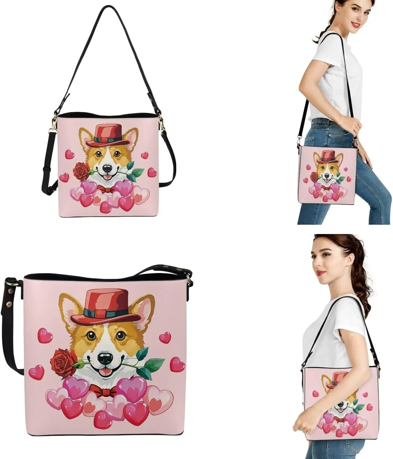 3 Piece Purse Set for Women Cute Shoulder Bags Handbags and Wallets Valentine's Day Tote Leather Hobo Bag