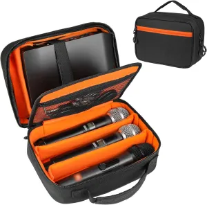 3 Slots Wireless Microphone Case,Microphone Carrying Bag Fits for Microphones Up to 9.4,Microphone Box for Microphones and Channel Receiver,Bag Only