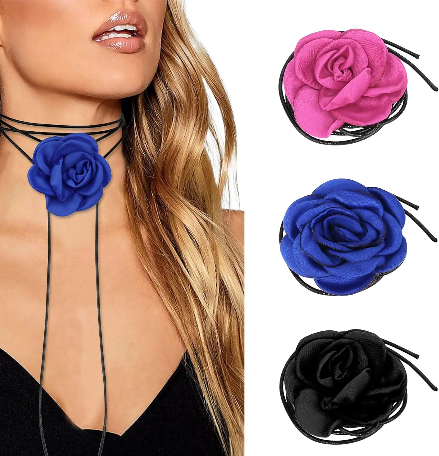 3Pc Flower Choker Necklace for Women Girls Rose Choker Flower Collar Necklace for Coquette Wedding Party
