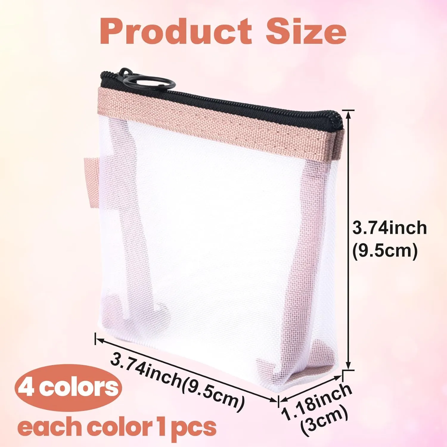 4pcs Small Makeup Bag, Mini Zipper Mesh Makeup Bags, Portable Cosmetic Pouch for Woman Purse Lipstick Keys Essentials Items Earphone Bank Cards- Blue & Pink & Green & Yellow