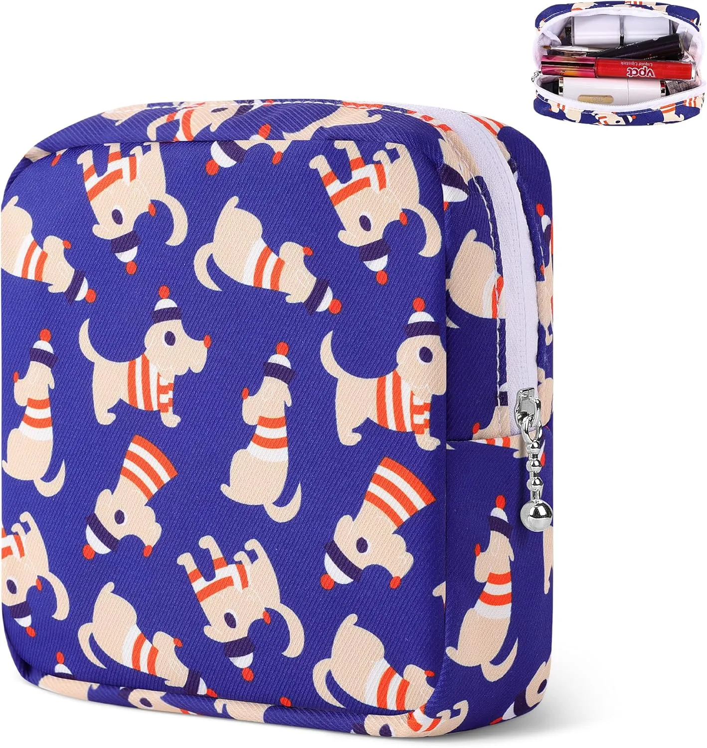 5.1" Mini Makeup Bag for Purse, Nylon Small Makeup Pouch Travel Cosmetic Make up Bags for Women Girls, Cute Preppy Mini Toiletry Bag Coin Pouch Period Bag(N0902 Blue)