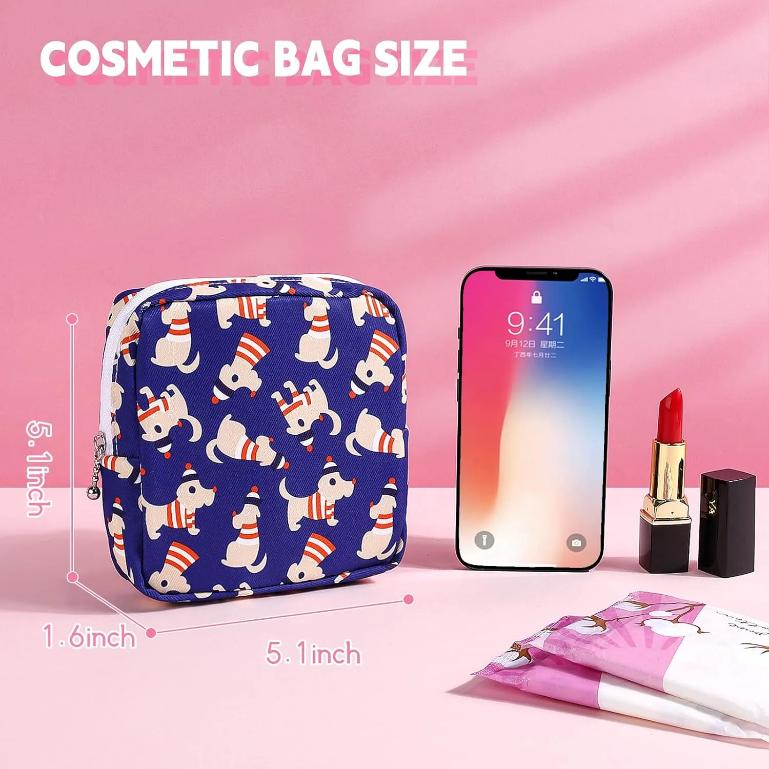 5.1" Mini Makeup Bag for Purse, Nylon Small Makeup Pouch Travel Cosmetic Make up Bags for Women Girls, Cute Preppy Mini Toiletry Bag Coin Pouch Period Bag(N0902 Blue)