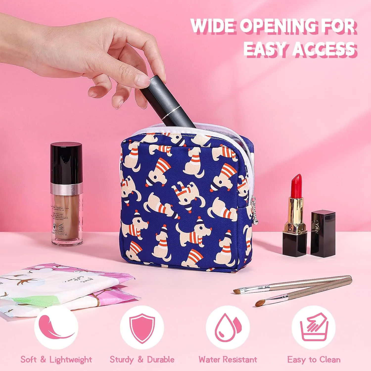 5.1" Mini Makeup Bag for Purse, Nylon Small Makeup Pouch Travel Cosmetic Make up Bags for Women Girls, Cute Preppy Mini Toiletry Bag Coin Pouch Period Bag(N0902 Blue)