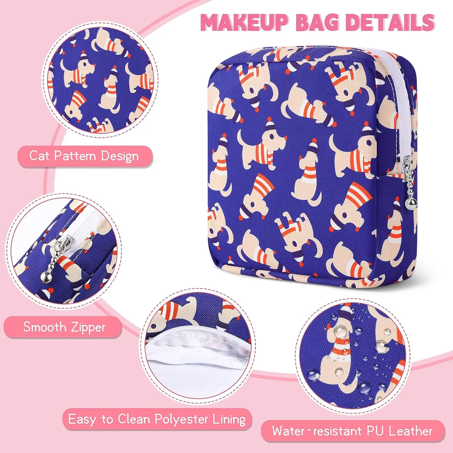 5.1" Mini Makeup Bag for Purse, Nylon Small Makeup Pouch Travel Cosmetic Make up Bags for Women Girls, Cute Preppy Mini Toiletry Bag Coin Pouch Period Bag(N0902 Blue)