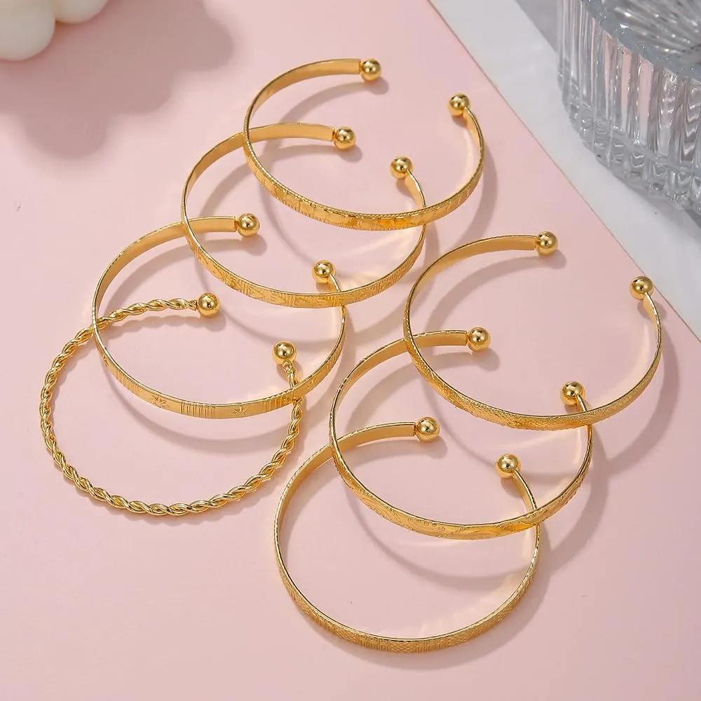 7Pcs Gold Bangle Bracelets Set for Women - Multi Layer Stackable Textured Bracelets Indian Cuff Bangles Boho Jewelry Set