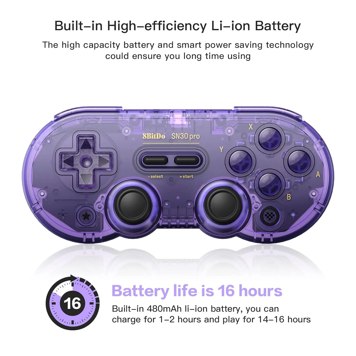 8Bitdo SN30 Pro Wireless Bluetooth Controller (Hall Effect Joystick Update) with Joysticks Rumble Vibration USB-C Cable Gamepad Compatible with Switch,Windows, Mac OS, Android, Steam (Crystal Purple)
