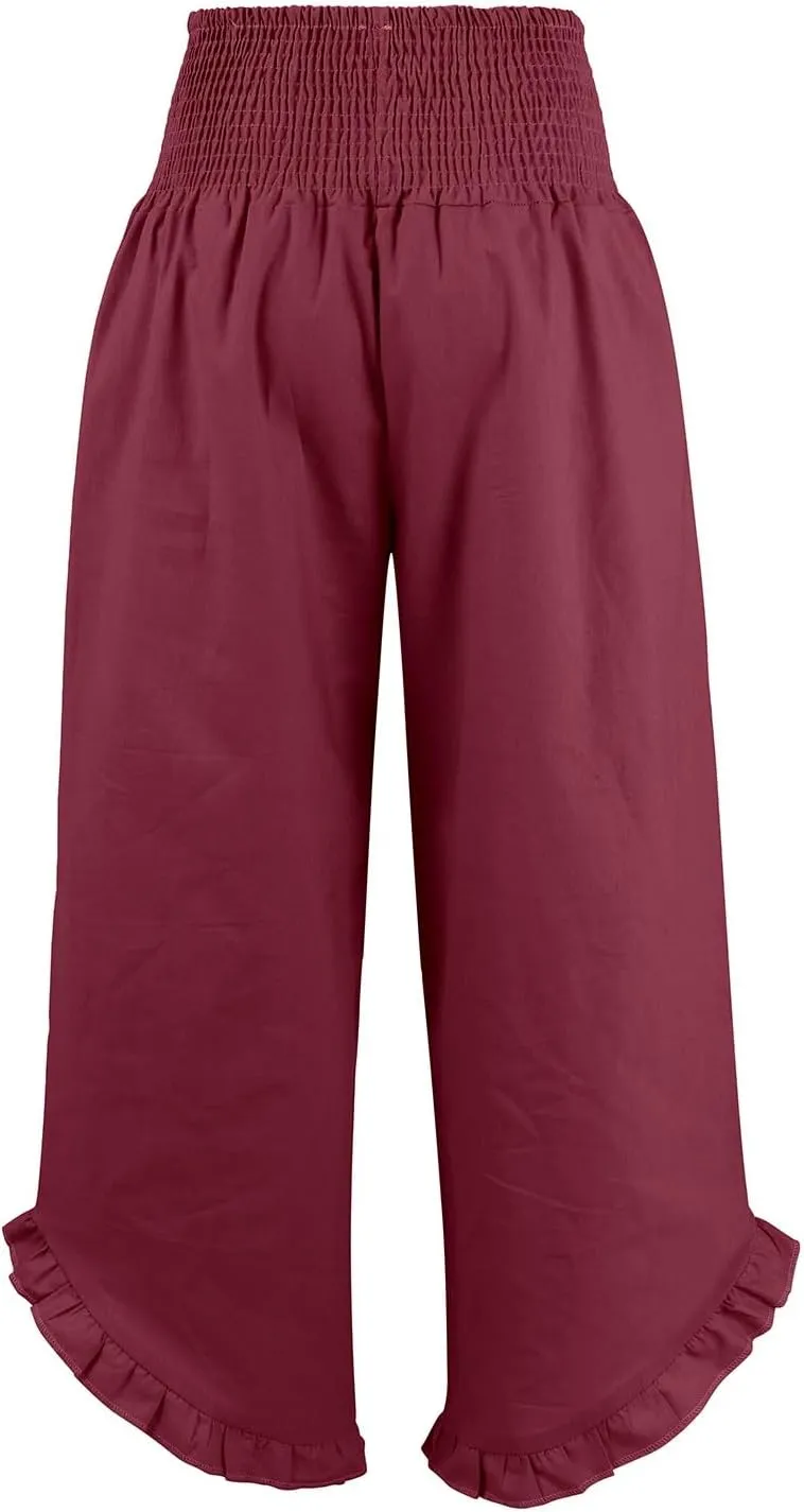 ADHOWBEW Womens Linen Pants with Pockets Lounge Flowy Work Casual High Waisted Dressy Cotton Plus Size Summer Pants