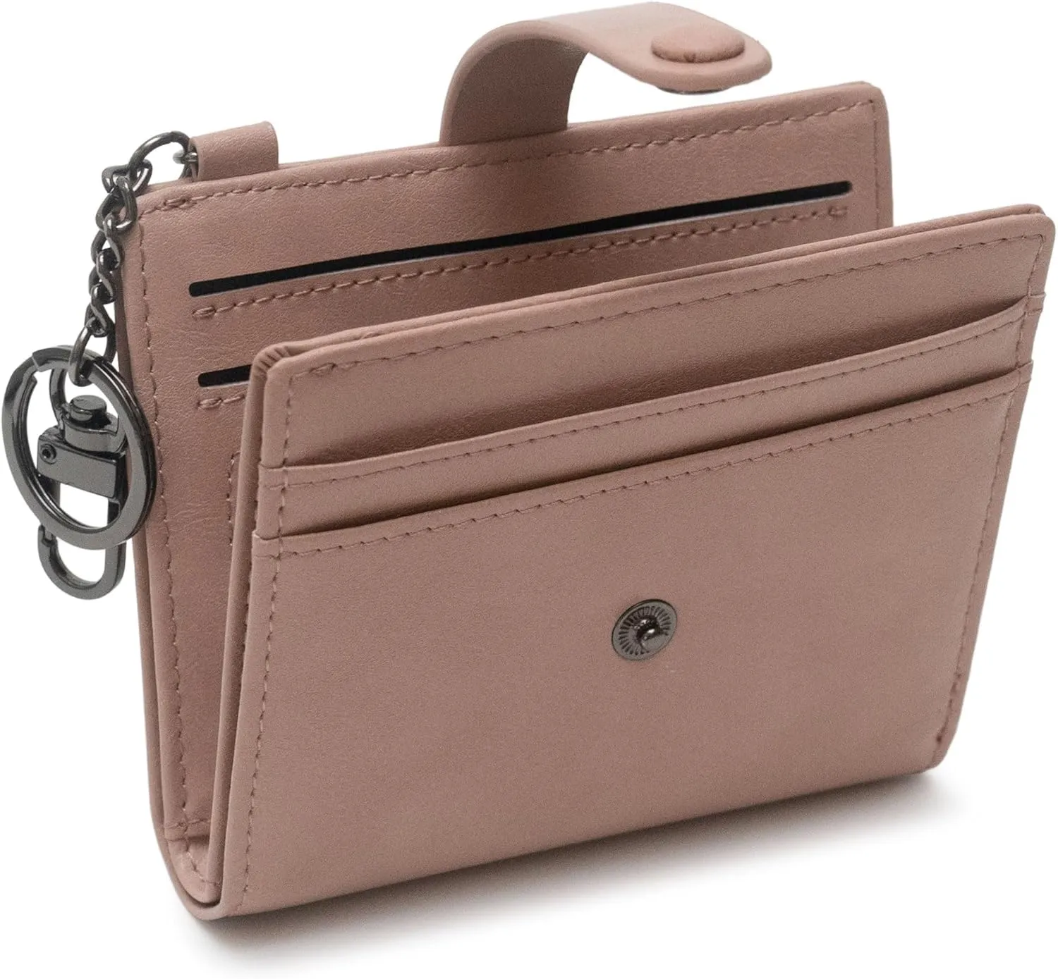 Alldaily Slim Keychain Wallet for Women, RFID Blocking Small Bifold Travel Credit Card Holder (Dark Pink)