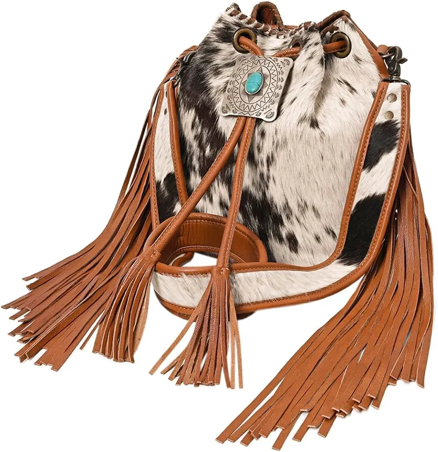American Darling Bucket Hair on Genuine Leather Western Women Bag Handbag Purse | Western Bucket Bag | Travel Bucket Bags | College Bucket Bag | Casual Bucket Bag