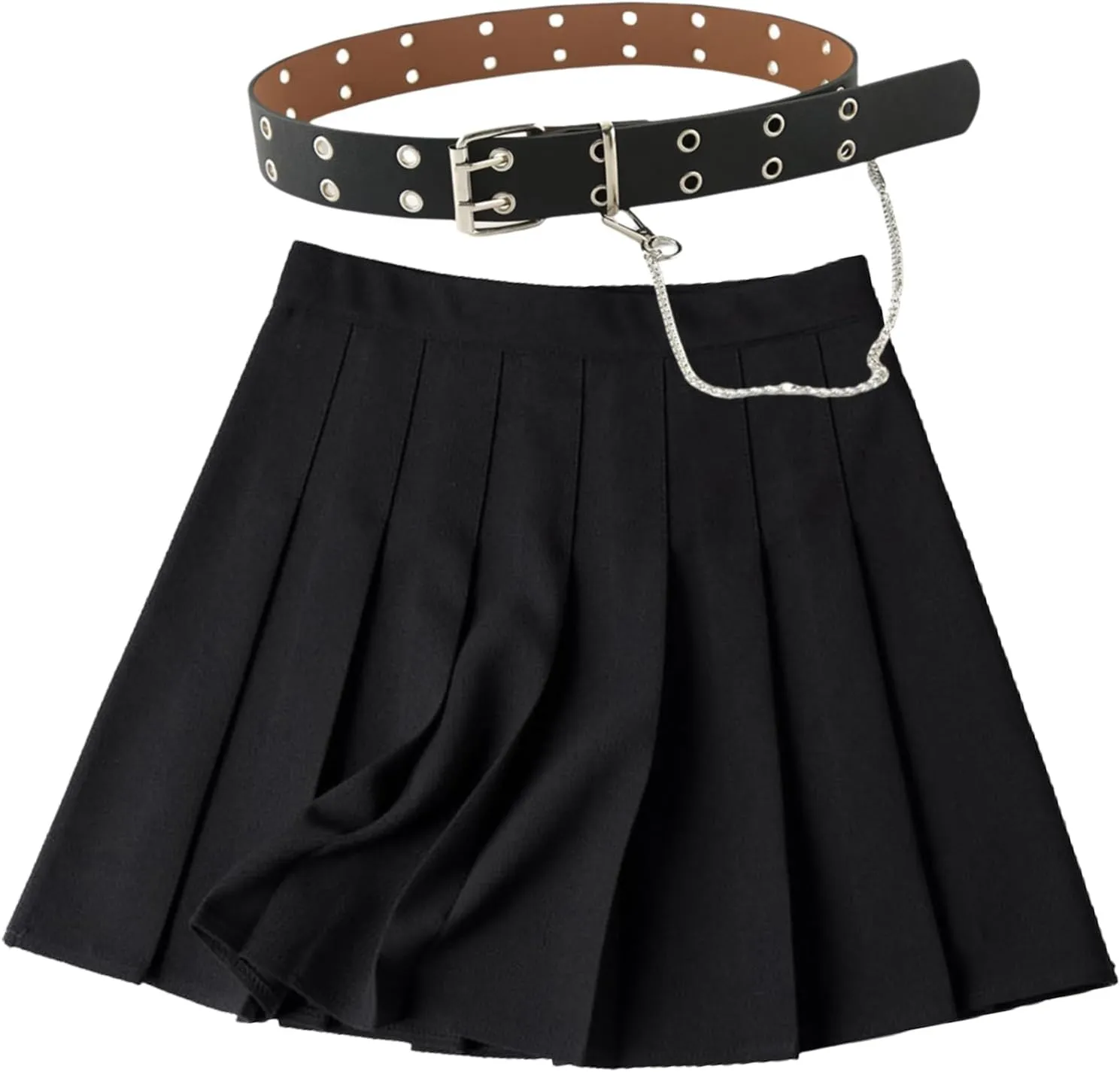 AULKEEP Womens Black Mini Pleated Skirts Goth High Waist A Line Punk Skirt School Uniform Short Skirts with Belt