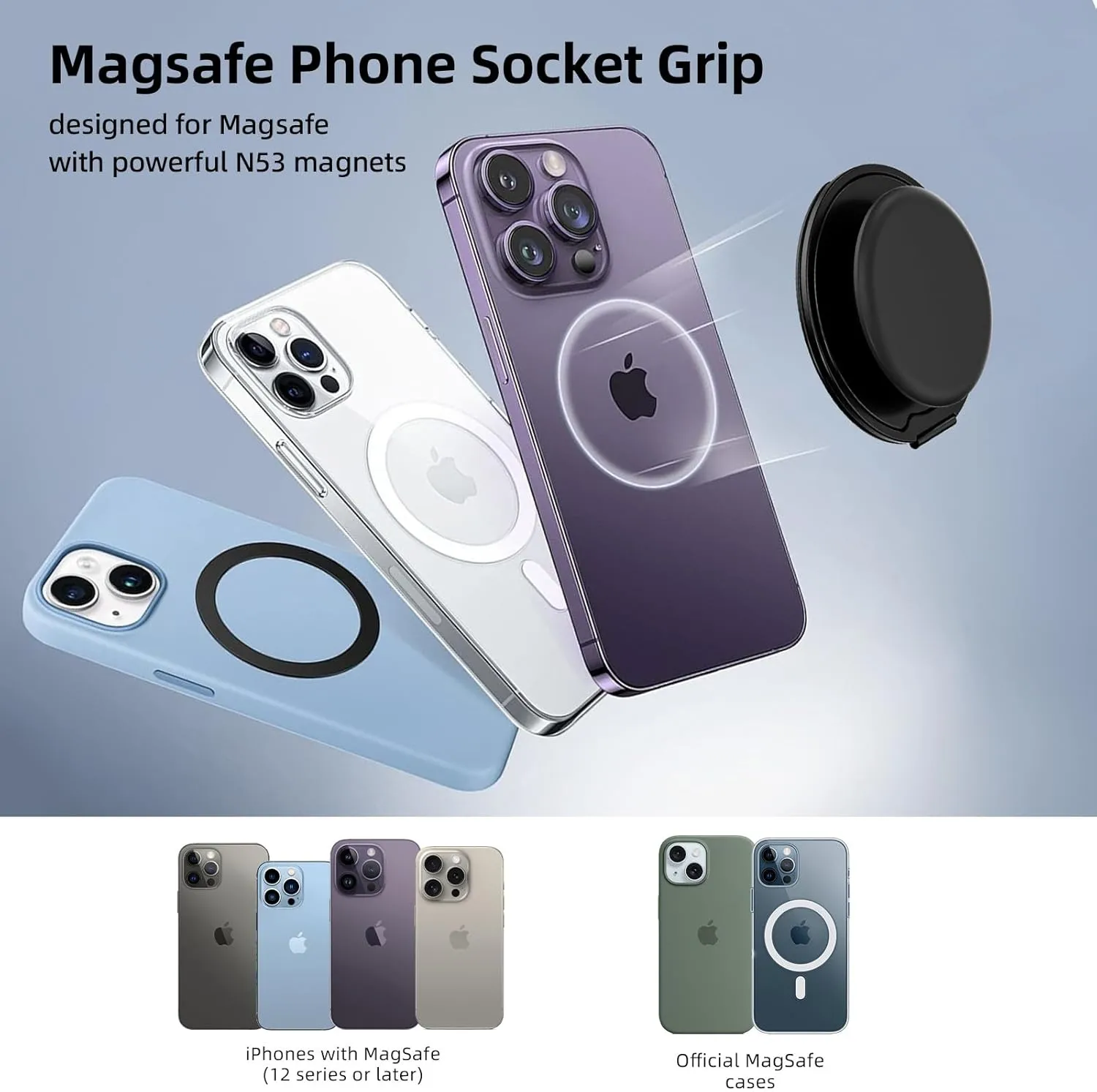 AUROX for MagSafe Phone Grip, Magnetic Phone Grips [Popup Comfortable Grip], Expandable Collapsible Mobile Phone Grip Stand Holder for Magsafe Kickstand, for iPhone 16 15 14 13 12 Series,Light Blue