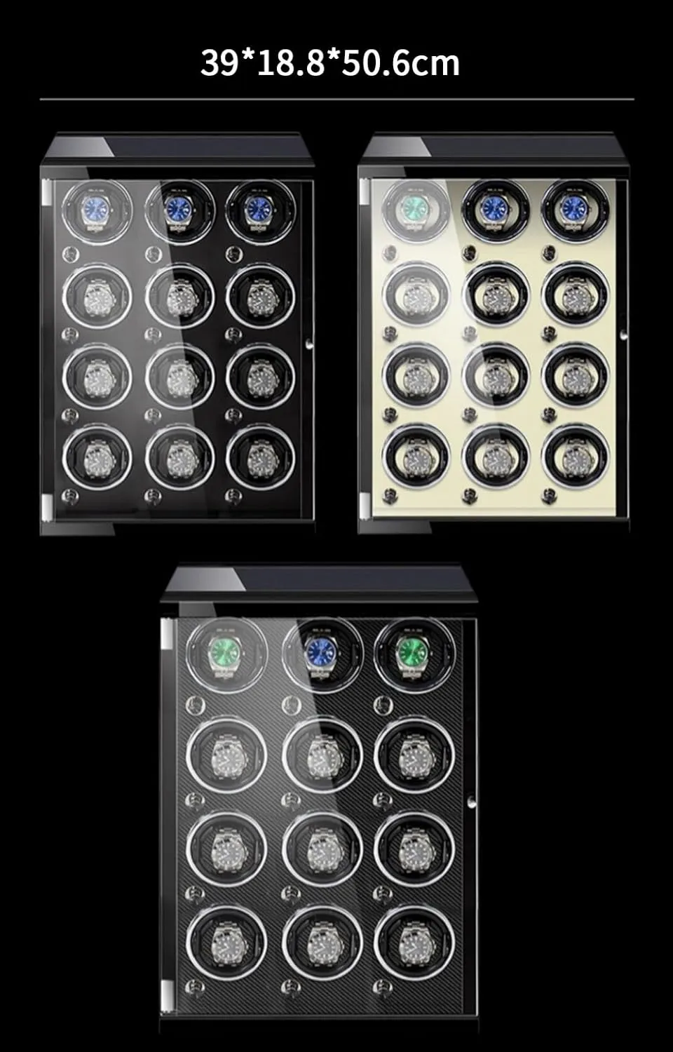 Automatic Watch Winder Box for 12 Watches with Quiet Motor Luxury Mechanical Watch Storage Case 5 Rotation Mode Setting Fit Lady and Man Watches