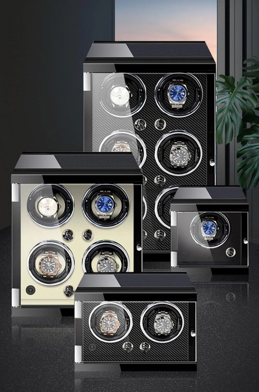Automatic Watch Winder Box with Quiet Motor Luxury Mechanical Watch Storage Case 5 Rotation Mode Setting Fit Lady and Man Watches (C 12 0)
