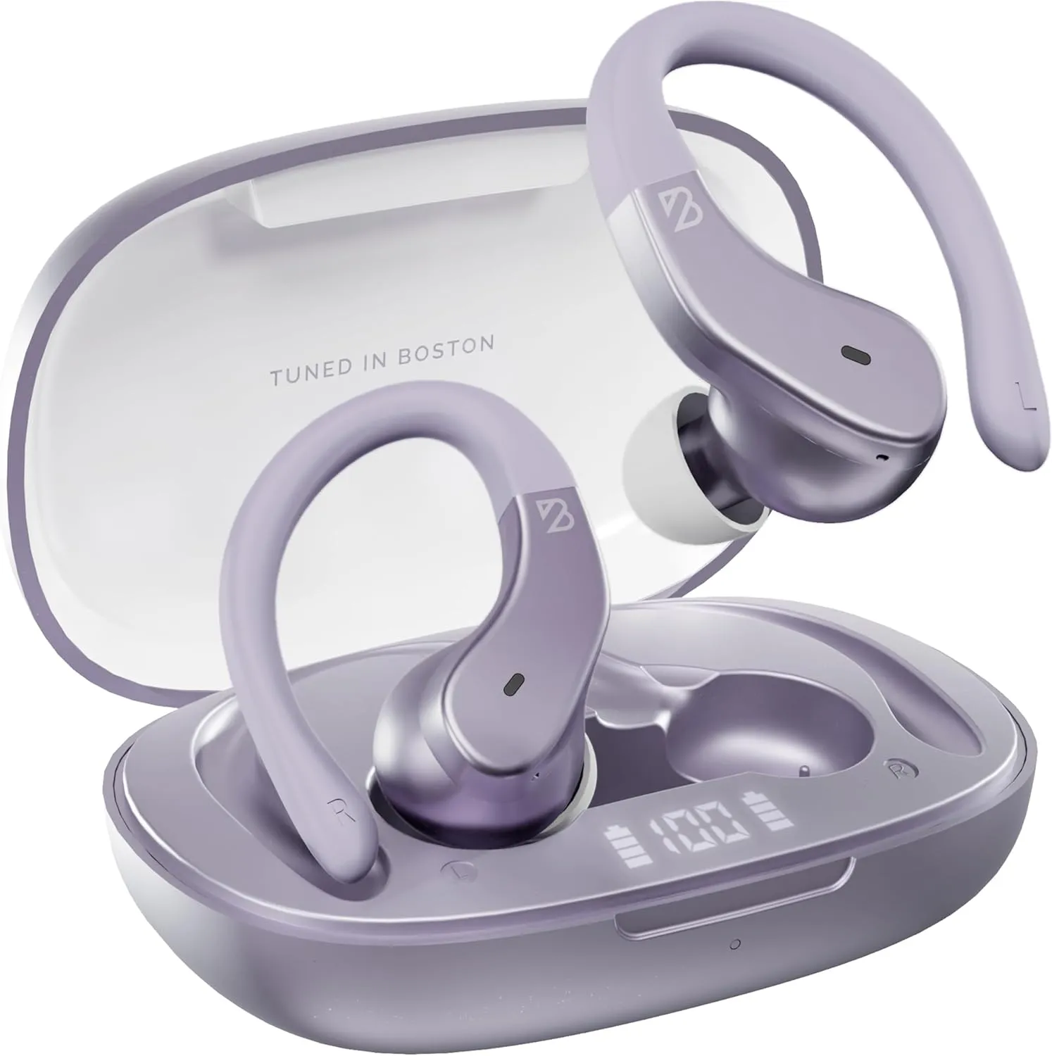 Back Bay Audio Runner 40 - Secure-Fit Wireless Earbuds, Running Bluetooth Earphones for Women and Men, Purple Deep Bass Wrap Around Earbuds for Small Ear Canals with EarHooks, Light Over The Ear Buds