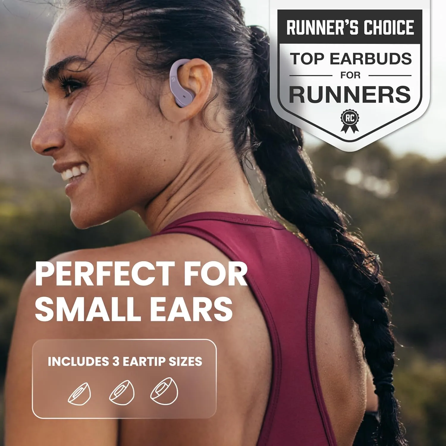 Back Bay Audio Runner 40 - Secure-Fit Wireless Earbuds, Running Bluetooth Earphones for Women and Men, Purple Deep Bass Wrap Around Earbuds for Small Ear Canals with EarHooks, Light Over The Ear Buds