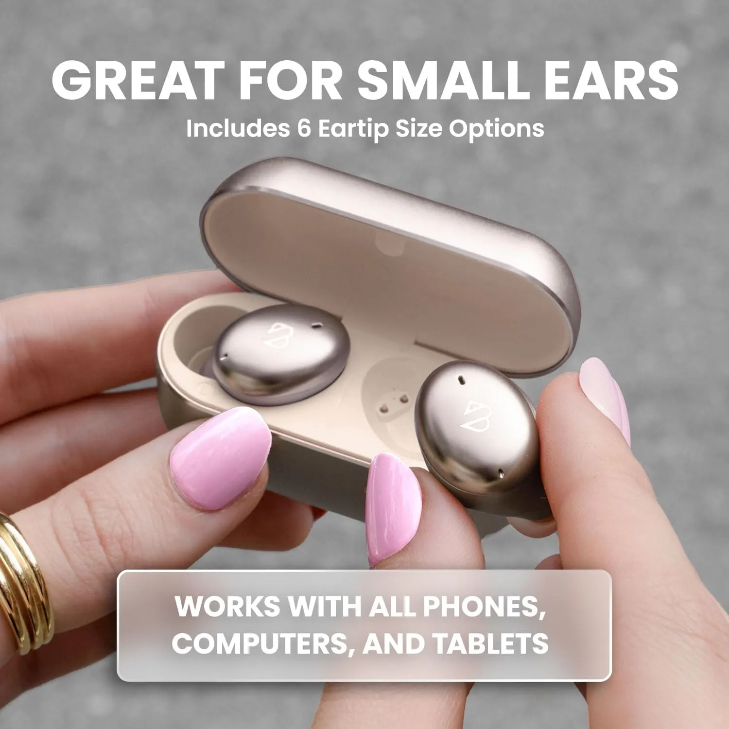Back Bay Audio Tempo 30 Wireless Earbuds for Small Ears - Award-Winning Sound, Sweatproof Bluetooth Earbuds, Comfortable Ear Buds for Women, Gold Earphones Small Ear Canals, Long Battery Headphones