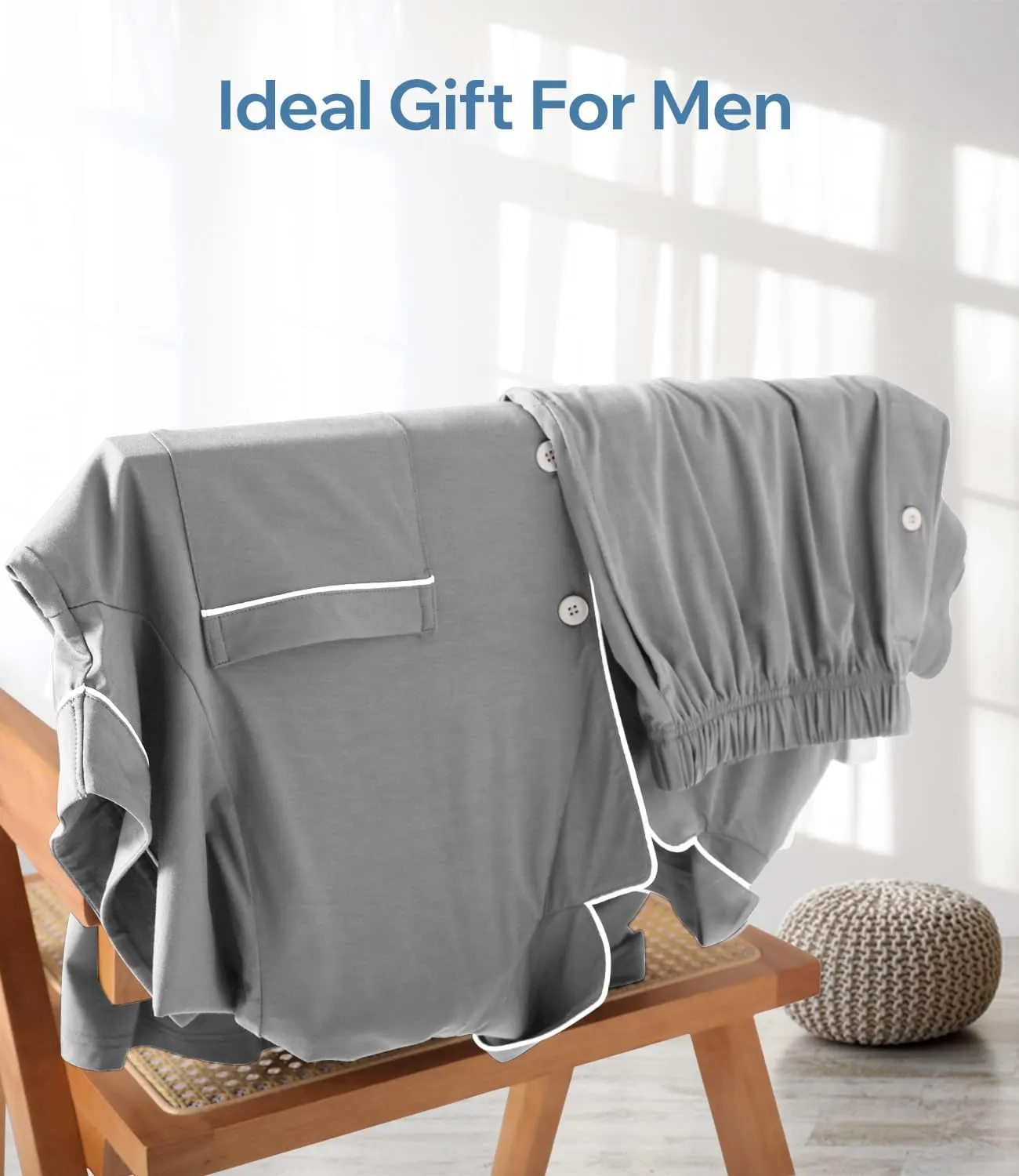 BAMBOO COOL Mens Pajama Set Summer Cooling Pjs Button Down Shirts Short Sleeves, Lightweight Loungewear Pijama with Pockets