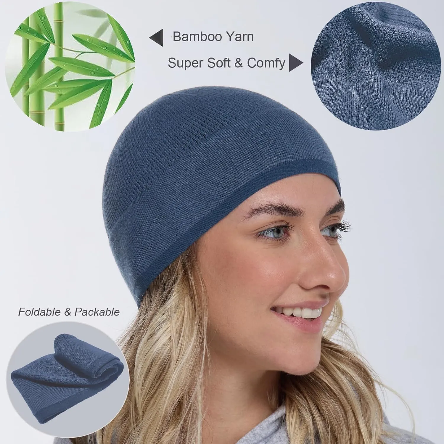 Bamboo Lightweight Skull Cap Beanie Hat for Men Women, Soft and Comfy Sleep Cap Watch Hat