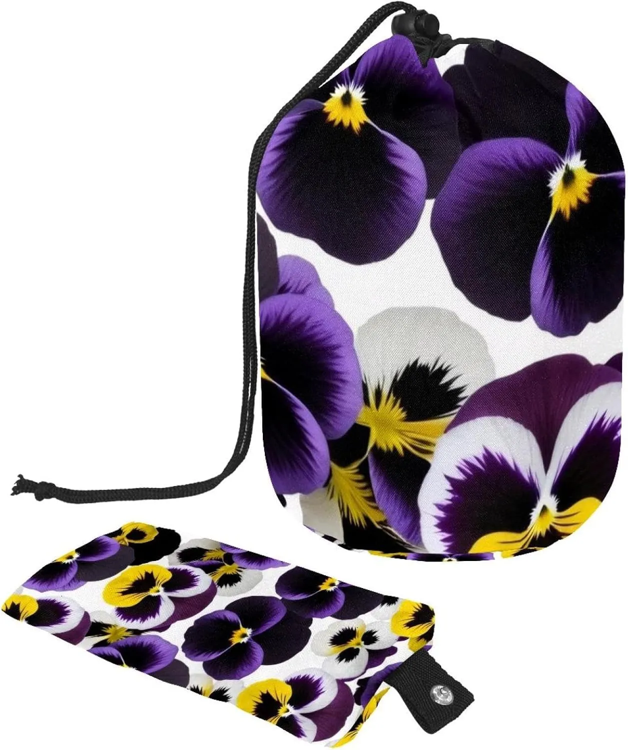 Barrel Drawstring Makeup Bag Large Cosmetic Bag Make up Bags Portable Toiletry Bag Organizer for Travel Toiletries Accessories - Pansies