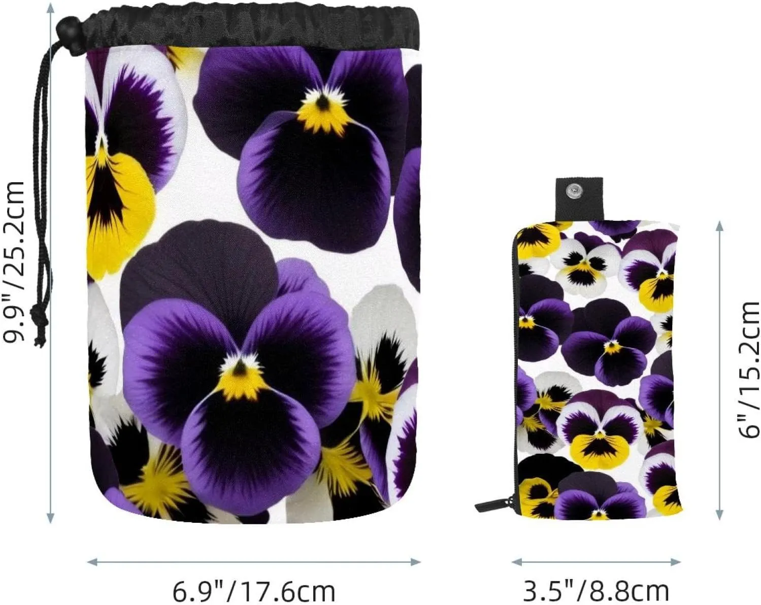 Barrel Drawstring Makeup Bag Large Cosmetic Bag Make up Bags Portable Toiletry Bag Organizer for Travel Toiletries Accessories - Pansies