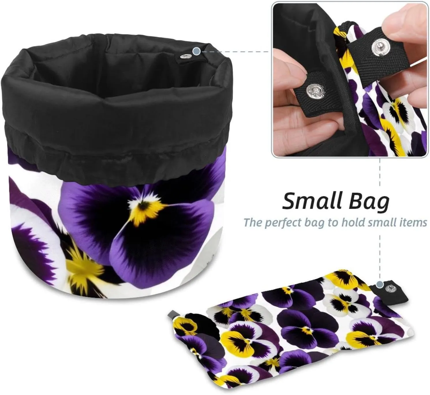 Barrel Drawstring Makeup Bag Large Cosmetic Bag Make up Bags Portable Toiletry Bag Organizer for Travel Toiletries Accessories - Pansies