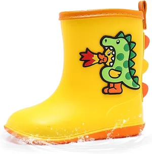 B.Duck Kids Rubber Rain Boots Toddler Shoes Cute Cartoon Dinosaur Waterproof Boots for Boys Girls