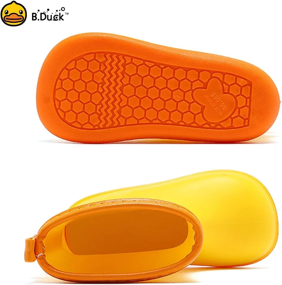 B.Duck Kids Rubber Rain Boots Toddler Shoes Cute Cartoon Dinosaur Waterproof Boots for Boys Girls