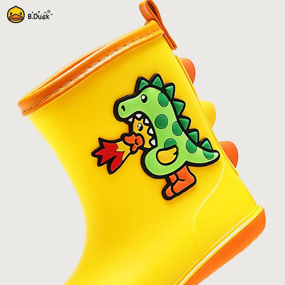 B.Duck Kids Rubber Rain Boots Toddler Shoes Cute Cartoon Dinosaur Waterproof Boots for Boys Girls