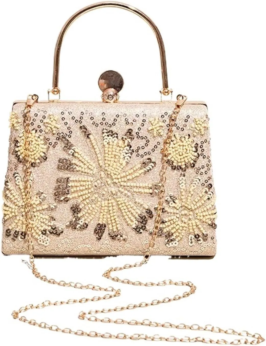 Beaded Evening Bag Gold Evening Handbag Glitter Beaded Dinner Bag Luxury Formal Party Top-handle Square Purse For Women