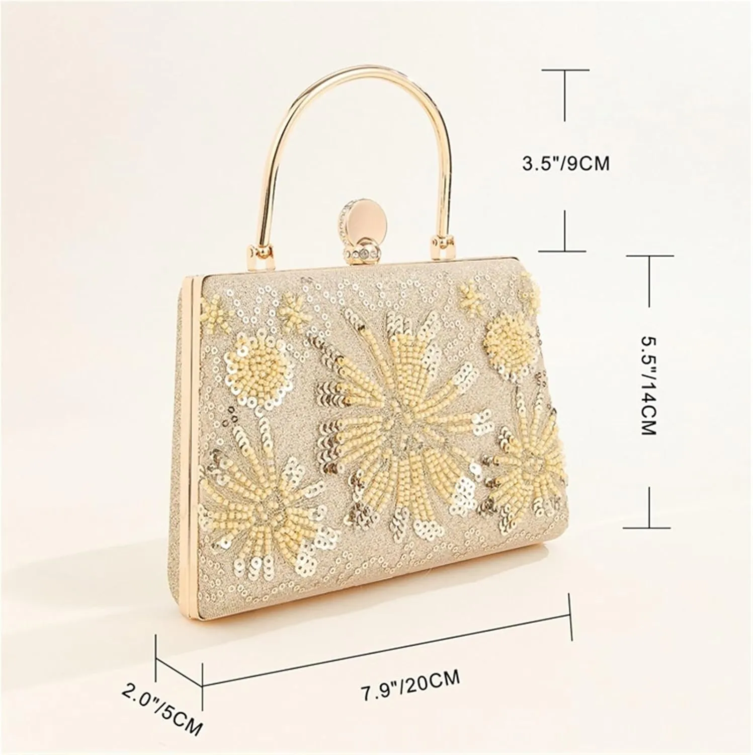 Beaded Evening Bag Gold Evening Handbag Glitter Beaded Dinner Bag Luxury Formal Party Top-handle Square Purse For Women