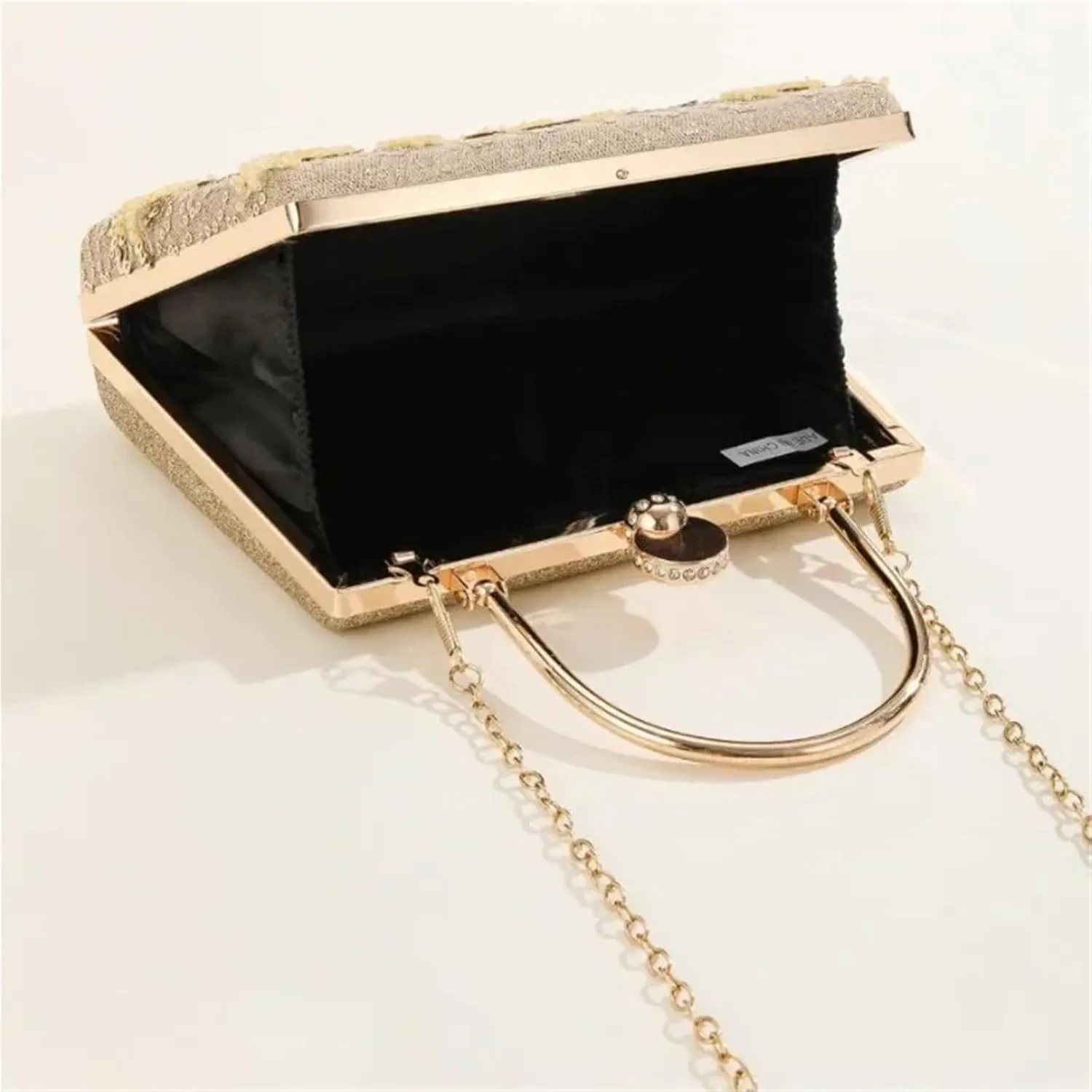 Beaded Evening Bag Gold Evening Handbag Glitter Beaded Dinner Bag Luxury Formal Party Top-handle Square Purse For Women